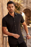 Barabas Wholesale Men's Rhinestone Geometric Stretch Short Sleeve Shirt 5SST20 Black 