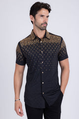 Barabas Wholesale Men's Rhinestone Geometric Stretch Short Sleeve Shirt 5SST20 Black Gold