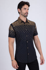 Barabas Wholesale Men's Rhinestone Geometric Stretch Short Sleeve Shirt 5SST20 Black Gold
