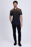Barabas Wholesale Men's Rhinestone Geometric Stretch Short Sleeve Shirt 5SST20 Black Gold