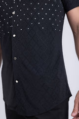 Barabas Wholesale Men's Rhinestone Geometric Stretch Short Sleeve Shirt 5SST20 Black