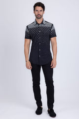 Barabas Wholesale Men's Rhinestone Geometric Stretch Short Sleeve Shirt 5SST20 Black