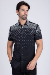 Barabas Wholesale Men's Rhinestone Geometric Stretch Short Sleeve Shirt 5SST20 Black