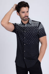 Barabas Wholesale Men's Rhinestone Geometric Stretch Short Sleeve Shirt 5SST20 Black Silver
