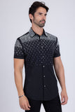 Barabas Wholesale Men's Rhinestone Geometric Stretch Short Sleeve Shirt 5SST20 Black Silver