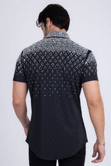 Barabas Wholesale Men's Rhinestone Geometric Stretch Short Sleeve Shirt 5SST20 Black