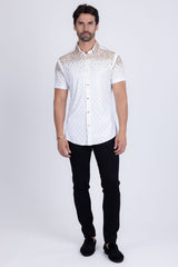 Barabas Wholesale Men's Rhinestone Geometric Stretch Short Sleeve Shirt 5SST20 White