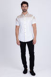 Barabas Wholesale Men's Rhinestone Geometric Stretch Short Sleeve Shirt 5SST20 White