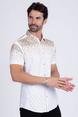 Barabas Wholesale Men's Rhinestone Geometric Stretch Short Sleeve Shirt 5SST20 White
