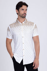 Barabas Wholesale Men's Rhinestone Geometric Stretch Short Sleeve Shirt 5SST20 White