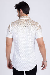 Barabas Wholesale Men's Rhinestone Geometric Stretch Short Sleeve Shirt 5SST20 White