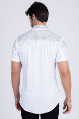 Barabas Wholesale Men's Rhinestone Geometric Stretch Short Sleeve Shirt 5SST20 White Silver