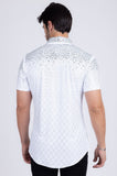 Barabas Wholesale Men's Rhinestone Geometric Stretch Short Sleeve Shirt 5SST20 White Silver