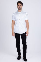 Barabas Wholesale Men's Rhinestone Geometric Stretch Short Sleeve Shirt 5SST20 White Silver