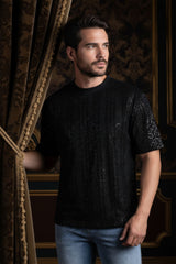 Barabas Men's Sequin Stretch Crew Neck T-Shirt 5ST04 Black