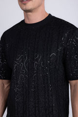 Barabas Wholesale Men's Sequin Stretch Crew Neck T-Shirt 5ST04 Black