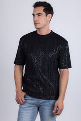 Barabas Wholesale Men's Sequin Stretch Crew Neck T-Shirt 5ST04 Black