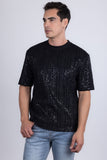 Barabas Wholesale Men's Sequin Stretch Crew Neck T-Shirt 5ST04 Black