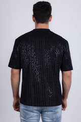 Barabas Wholesale Men's Sequin Stretch Crew Neck T-Shirt 5ST04 Black