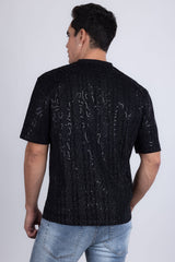 Barabas Wholesale Men's Sequin Stretch Crew Neck T-Shirt 5ST04 Black