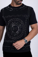 Barabas Men's Chains Rhinestone Solid Color Crew Neck T-shirts 5STR01 Black Black