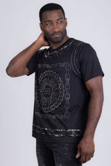 Barabas Wholesale Men's Chains Rhinestone Solid Color Crew Neck T-shirts 5STR01 Black