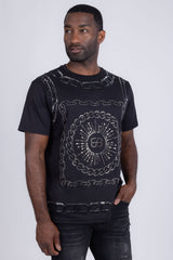 Barabas Wholesale Men's Chains Rhinestone Solid Color Crew Neck T-shirts 5STR01 Black