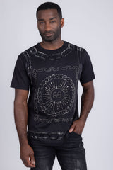 Barabas Men's Chains Rhinestone Solid Color Crew Neck T-shirts 5STR01 Black SIlver