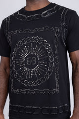 Barabas Men's Chains Rhinestone Solid Color Crew Neck T-shirts 5STR01 Black