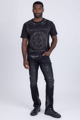Barabas Wholesale Men's Chains Rhinestone Solid Color Crew Neck T-shirts 5STR01 Black