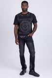 Barabas Wholesale Men's Chains Rhinestone Solid Color Crew Neck T-shirts 5STR01 Black