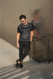 Barabas Men's Chains Rhinestone Solid Color Crew Neck T-shirts 5STR01 Black Silver