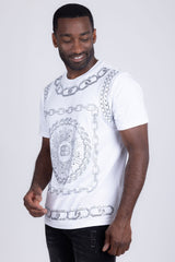 Barabas Wholesale Men's Chains Rhinestone Solid Color Crew Neck T-shirts 5STR01 White