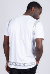 Barabas Men's Chains Rhinestone Solid Color Crew Neck T-shirts 5STR01 White
