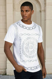 Barabas Men's Chains Rhinestone Solid Color Crew Neck T-shirts 5STR01 White