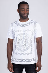 Barabas Wholesale Men's Chains Rhinestone Solid Color Crew Neck T-shirts 5STR01 White
