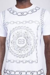 Barabas Wholesale Men's Chains Rhinestone Solid Color Crew Neck T-shirts 5STR01 White