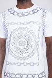 Barabas Men's Chains Rhinestone Solid Color Crew Neck T-shirts 5STR01 White