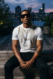 Barabas Wholesale Men's Link Rhinestone Solid Color Crew Neck T-shirts 5STR02 White Gold