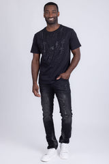 Barabas Men's Link Rhinestone Solid Color Crew Neck T-shirts 5STR02 Black