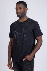 Barabas Men's Link Rhinestone Solid Color Crew Neck T-shirts 5STR02 Black