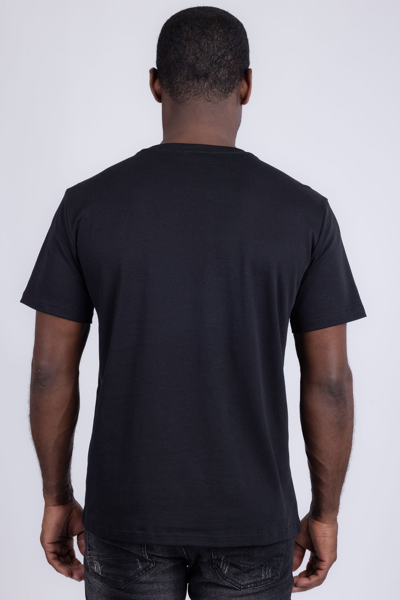 Barabas Wholesale Men's Link Rhinestone Solid Color Crew Neck T-shirts 5STR02 Black