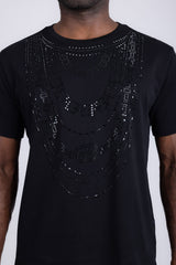Barabas Men's Link Rhinestone Solid Color Crew Neck T-shirts 5STR02 Black