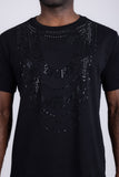 Barabas Men's Link Rhinestone Solid Color Crew Neck T-shirts 5STR02 Black