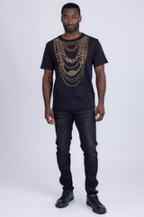 Barabas Wholesale Men's Link Rhinestone Solid Color Crew Neck T-shirts 5STR02 Black Gold