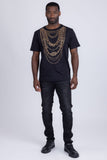 Barabas Men's Link Rhinestone Solid Color Crew Neck T-shirts 5STR02 Black Gold