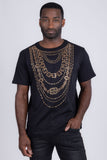 Barabas Men's Link Rhinestone Solid Color Crew Neck T-shirts 5STR02 Black Gold