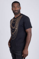 Barabas Men's Link Rhinestone Solid Color Crew Neck T-shirts 5STR02 Black 