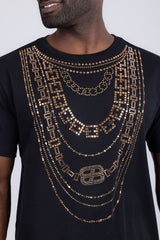 Barabas Men's Link Rhinestone Solid Color Crew Neck T-shirts 5STR02 Black 