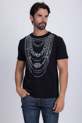 Barabas Wholesale Men's Link Rhinestone Solid Color Crew Neck T-shirts 5STR02 Black